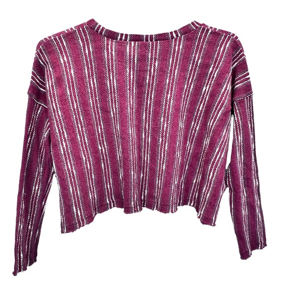 STORIA Cropped Top Size L Crop Long Sleeve Stripes Pullover Round Neck Raw Edge - Picture 7 of 10